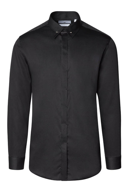 Tie-Bar Hidden Placket Dress Shirt - Jet Black - Ron Tomson