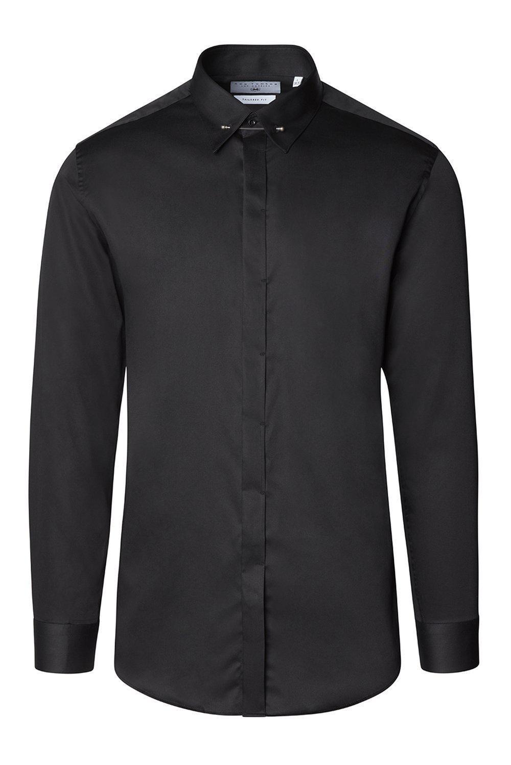 Men's Hidden Placket Dress Shirt - Jet Black | Ron Tomson Black / XL (17.5 US) Men's Hidden Placket Dress Shirt - Jet Black | Ron Tomson Black / XL (17.5 US)