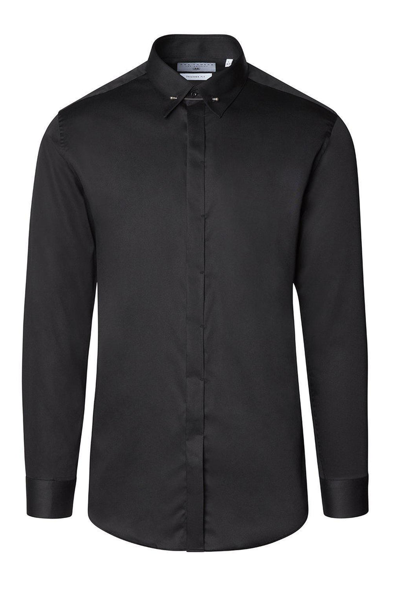 Tie-Bar Hidden Placket Dress Shirt - Jet Black - Ron Tomson