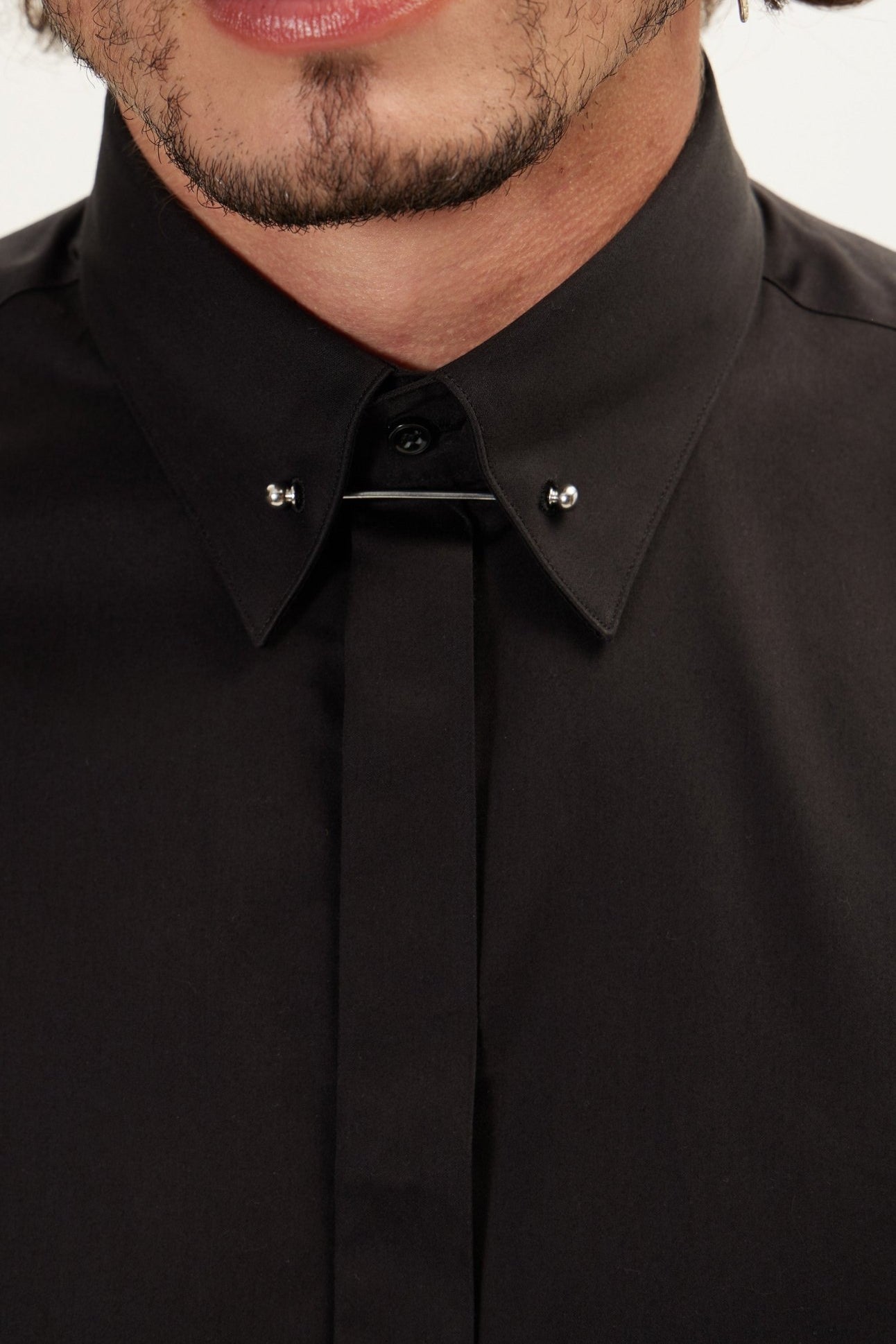 Tie-Bar Hidden Placket Dress Shirt - Jet Black - Ron Tomson