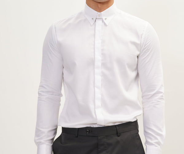 Tie-Bar Hidden Placket Dress Shirt White Ron Tomson