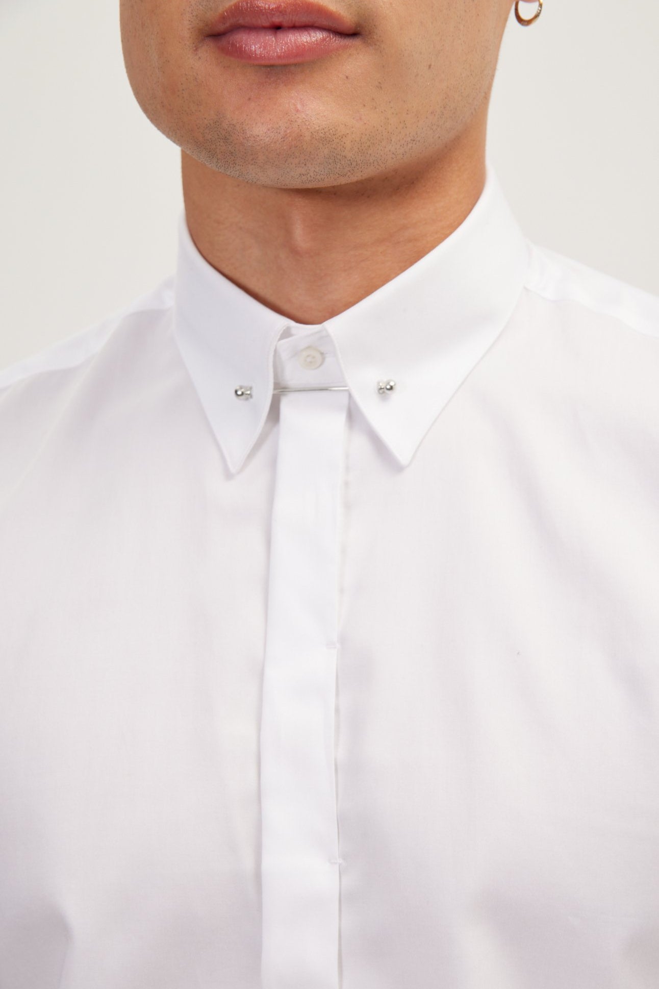 Tie-Bar Hidden Placket Dress Shirt - White - Ron Tomson
