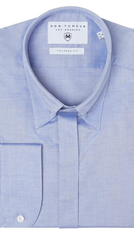 Tie - Bar Hidden Placket Shirt - Blue - Ron Tomson