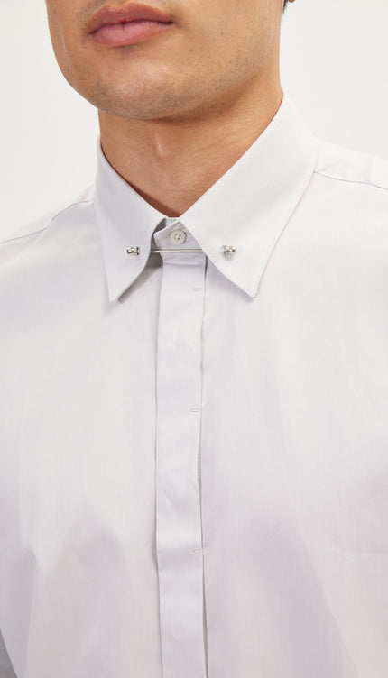 Tie-Bar Hidden Placket Shirt - Grey - Ron Tomson