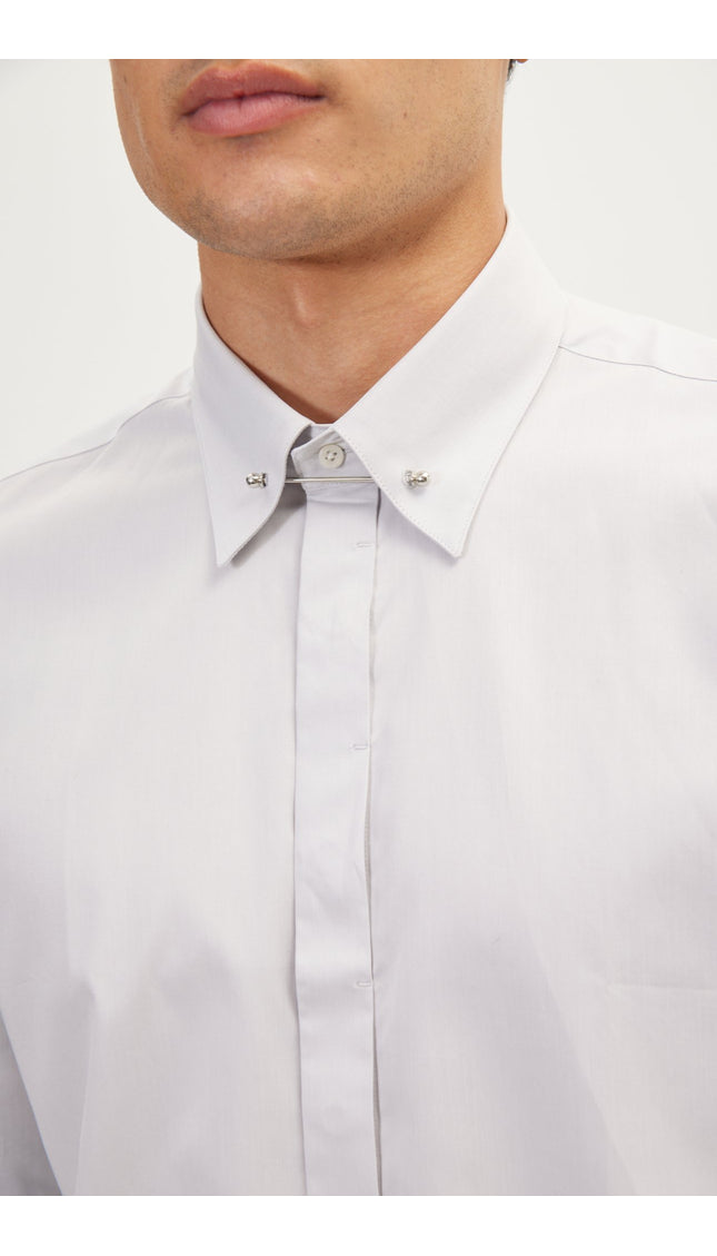 Tie-Bar Hidden Placket Shirt - Grey - Ron Tomson