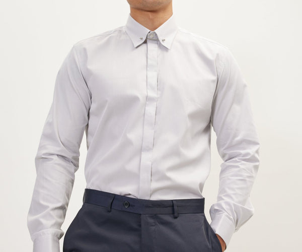 Tie-Bar Hidden Placket Shirt - Grey - Ron Tomson