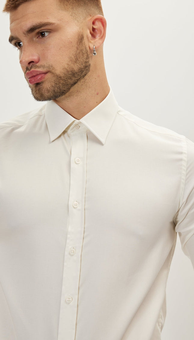 Tonal Accents Dress Shirt - Beige - Ron Tomson