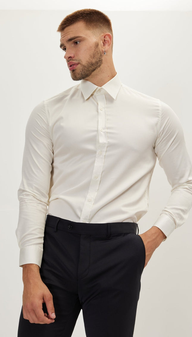 Tonal Accents Dress Shirt - Beige - Ron Tomson