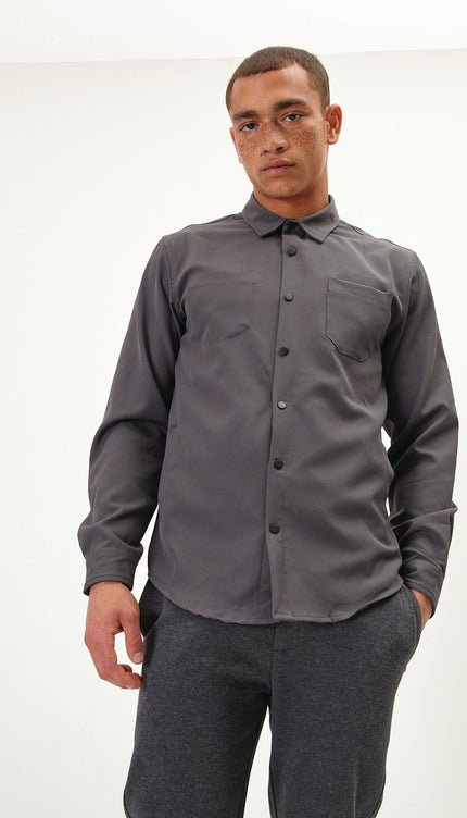 Tonal Button Up Shirt - Anthracite - Ron Tomson