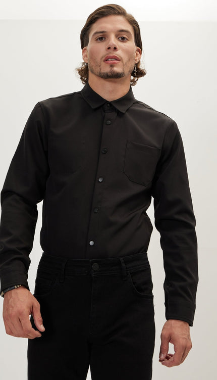Tonal Button Up Shirt - Black - Ron Tomson