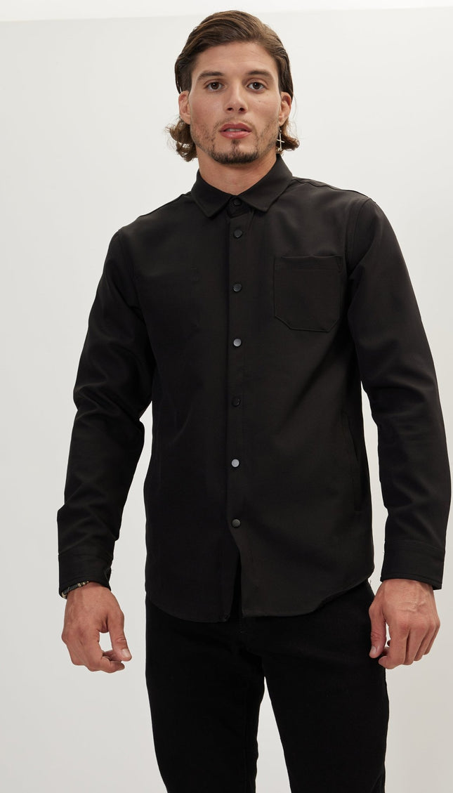 Tonal Button Up Shirt - Black - Ron Tomson