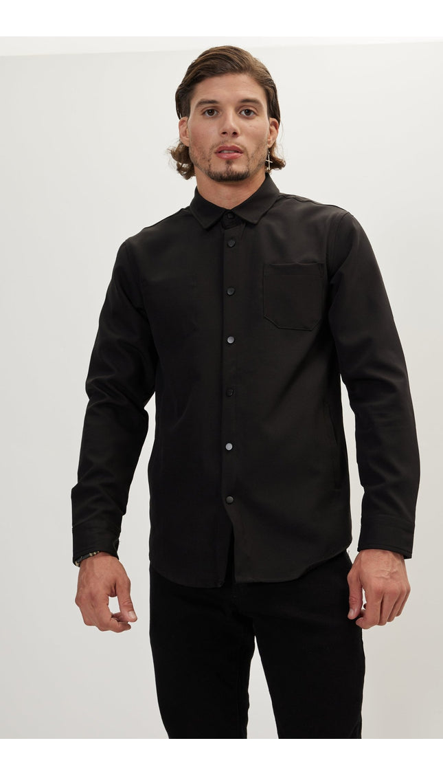 Tonal Button Up Shirt - Black - Ron Tomson
