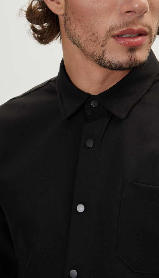 Tonal Button Up Shirt - Black - Ron Tomson