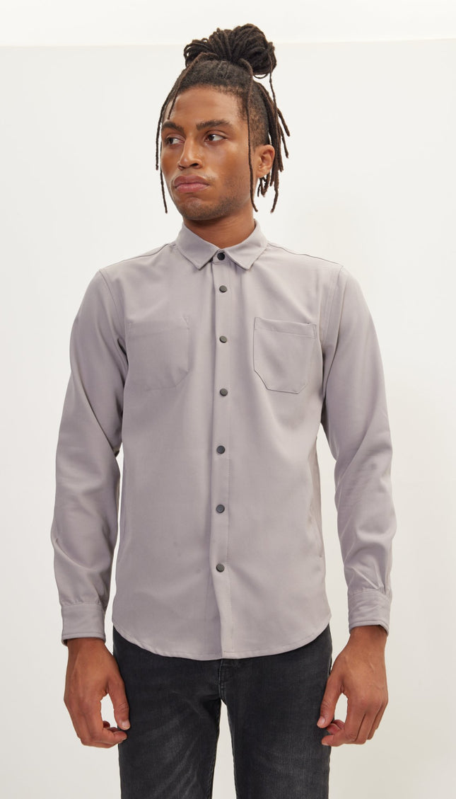 Tonal Button Up Shirt - Grey - Ron Tomson