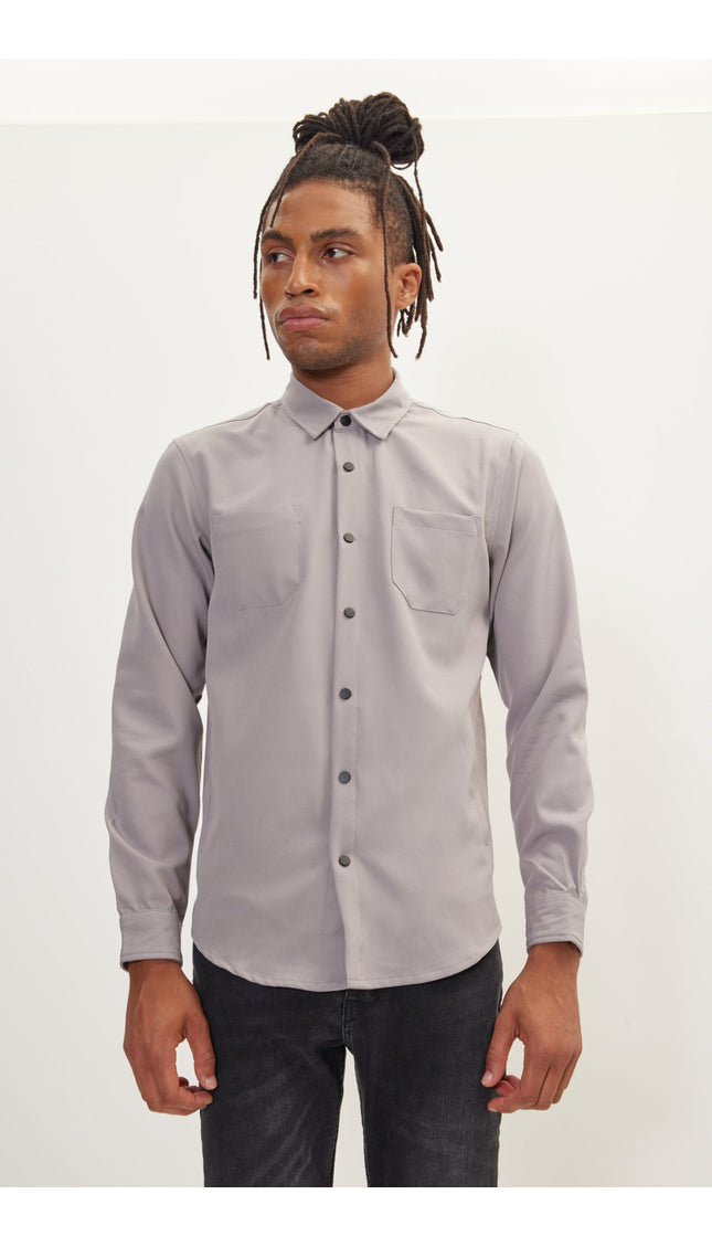 Tonal Button Up Shirt - Grey - Ron Tomson