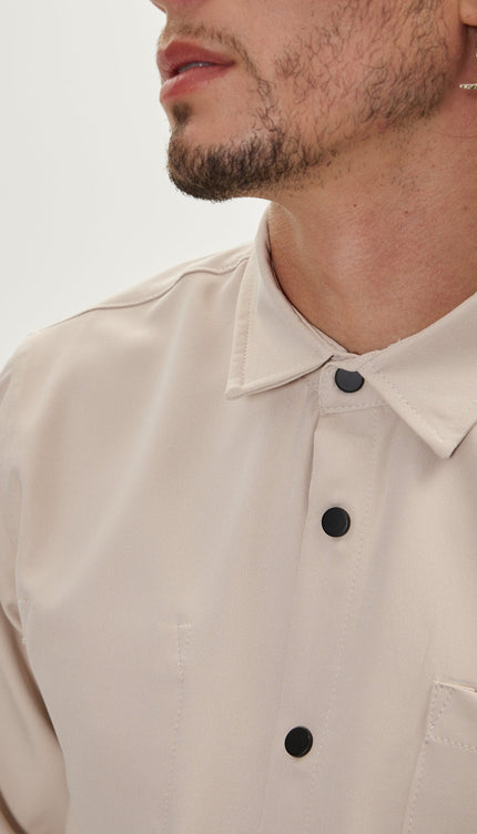 Tonal Button Up Shirt - Stone - Ron Tomson