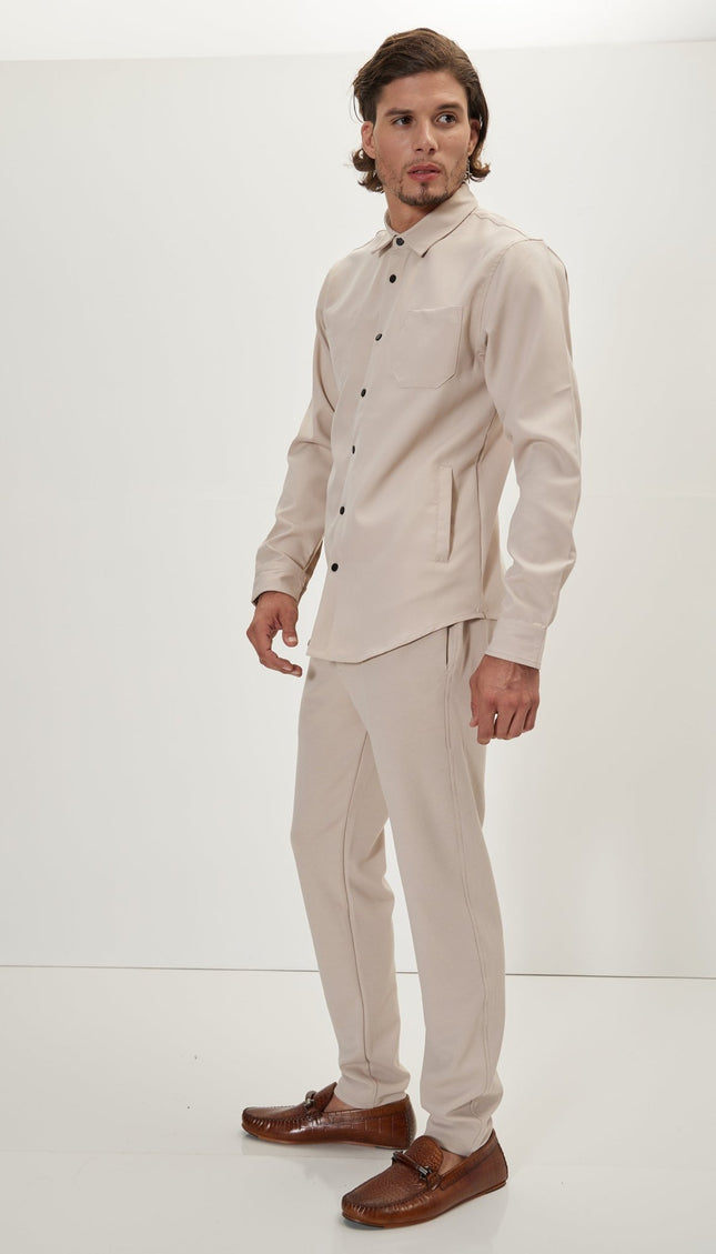 Tonal Button Up Shirt - Stone - Ron Tomson