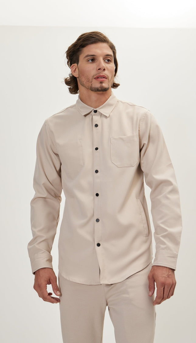Tonal Button Up Shirt - Stone - Ron Tomson