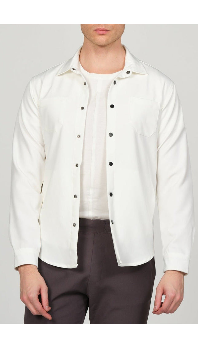 Tonal Button Up Shirt - White - Ron Tomson