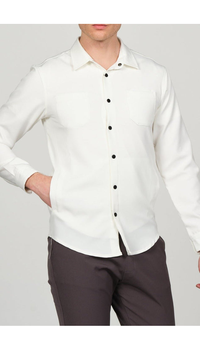 Tonal Button Up Shirt - White - Ron Tomson