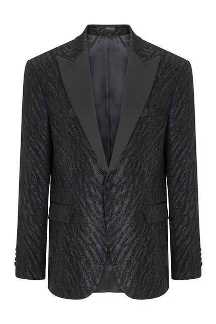 Tone On Tone Zebra Texture Tuxedo Jacket - Black - Ron Tomson