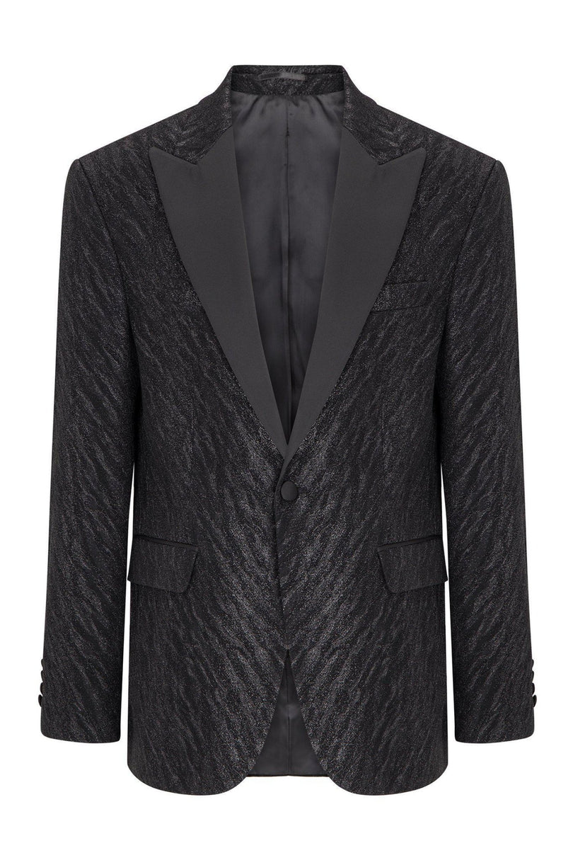 Tone On Tone Zebra Texture Tuxedo Jacket - Black - Ron Tomson
