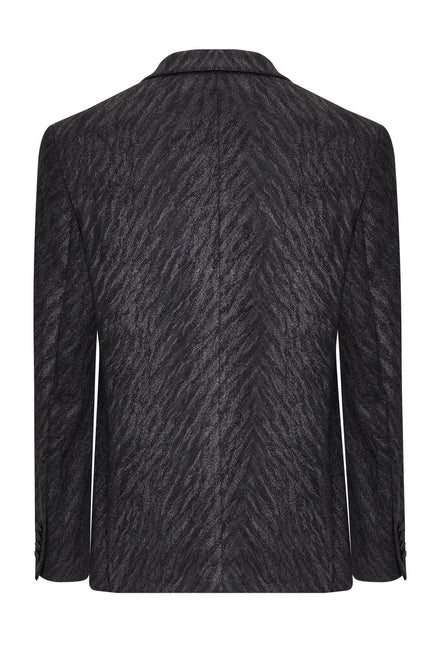 Tone On Tone Zebra Texture Tuxedo Jacket - Black - Ron Tomson
