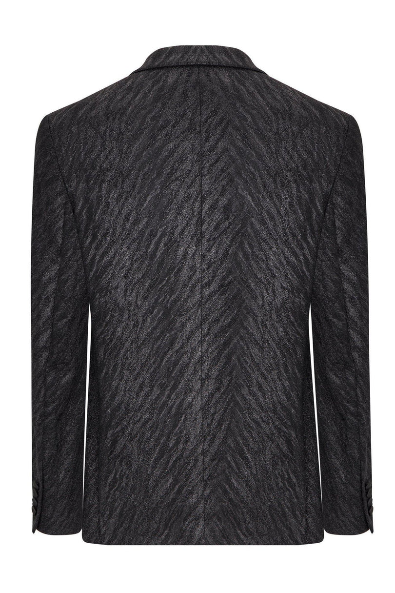 Tone On Tone Zebra Texture Tuxedo Jacket - Black - Ron Tomson