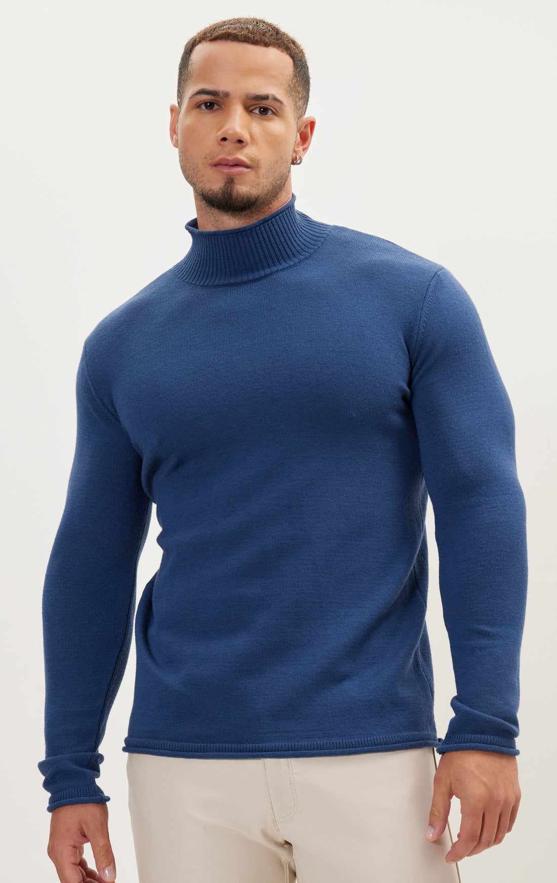 N° 6465 classic mock neck sweater - INDIGO