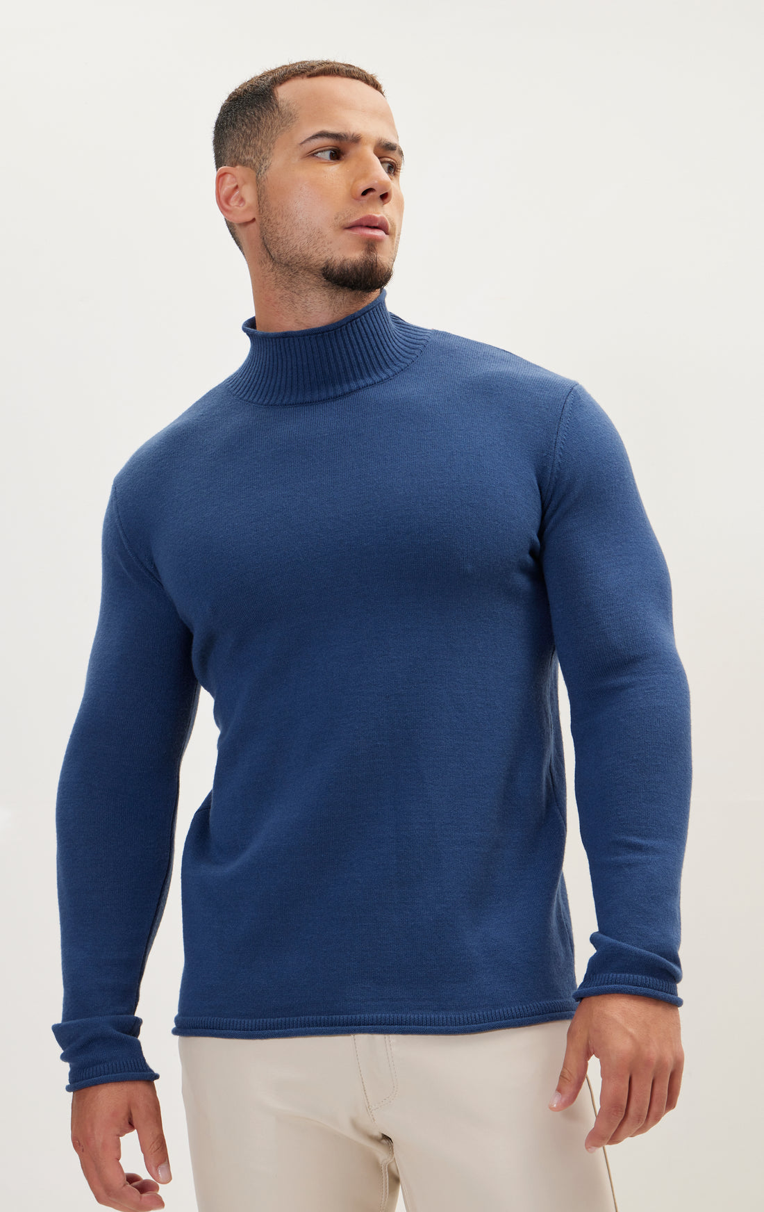 N° 6465 classic mock neck sweater - INDIGO