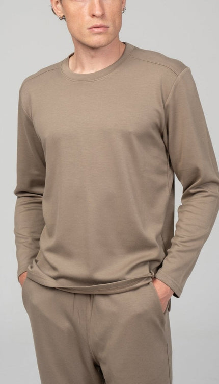 True Classic Long Sleeve Sweater - Dark Beige - Ron Tomson