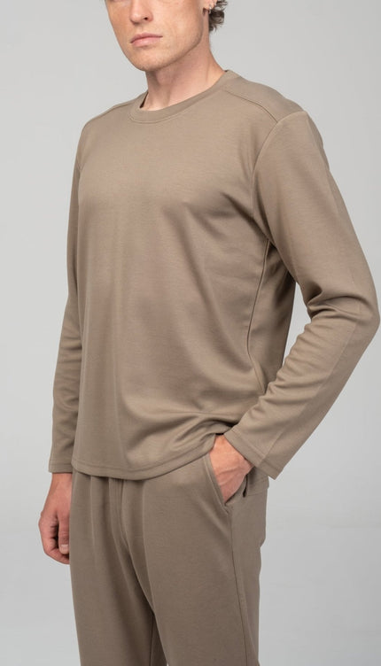 True Classic Long Sleeve Sweater - Dark Beige - Ron Tomson