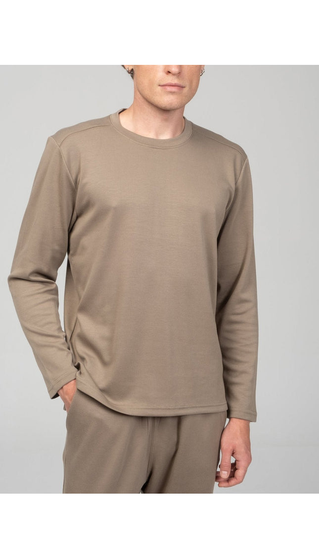 True Classic Long Sleeve Sweater - Dark Beige - Ron Tomson