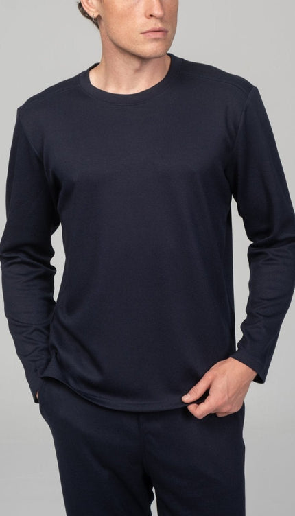 True Classic Long Sleeve Sweater - Navy - Ron Tomson