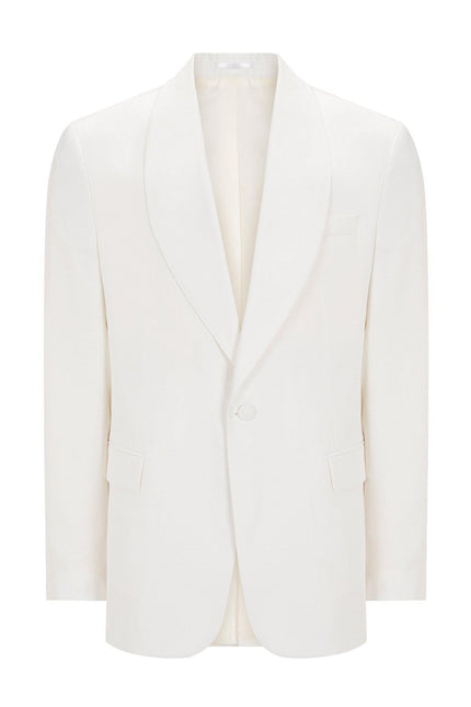 Twill Weave Shawl Lapel Tuxedo Jacket - White - Ron Tomson