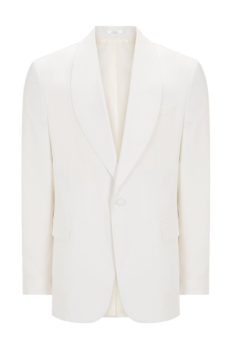 Twill Weave Shawl Lapel Tuxedo Jacket - White - Ron Tomson