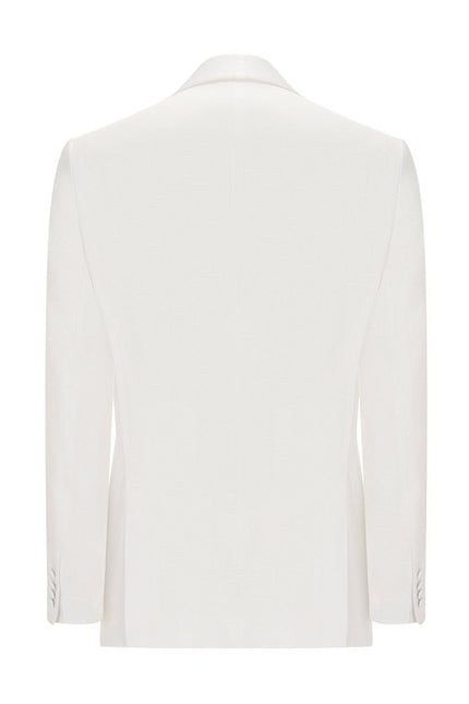 Twill Weave Shawl Lapel Tuxedo Jacket - White - Ron Tomson