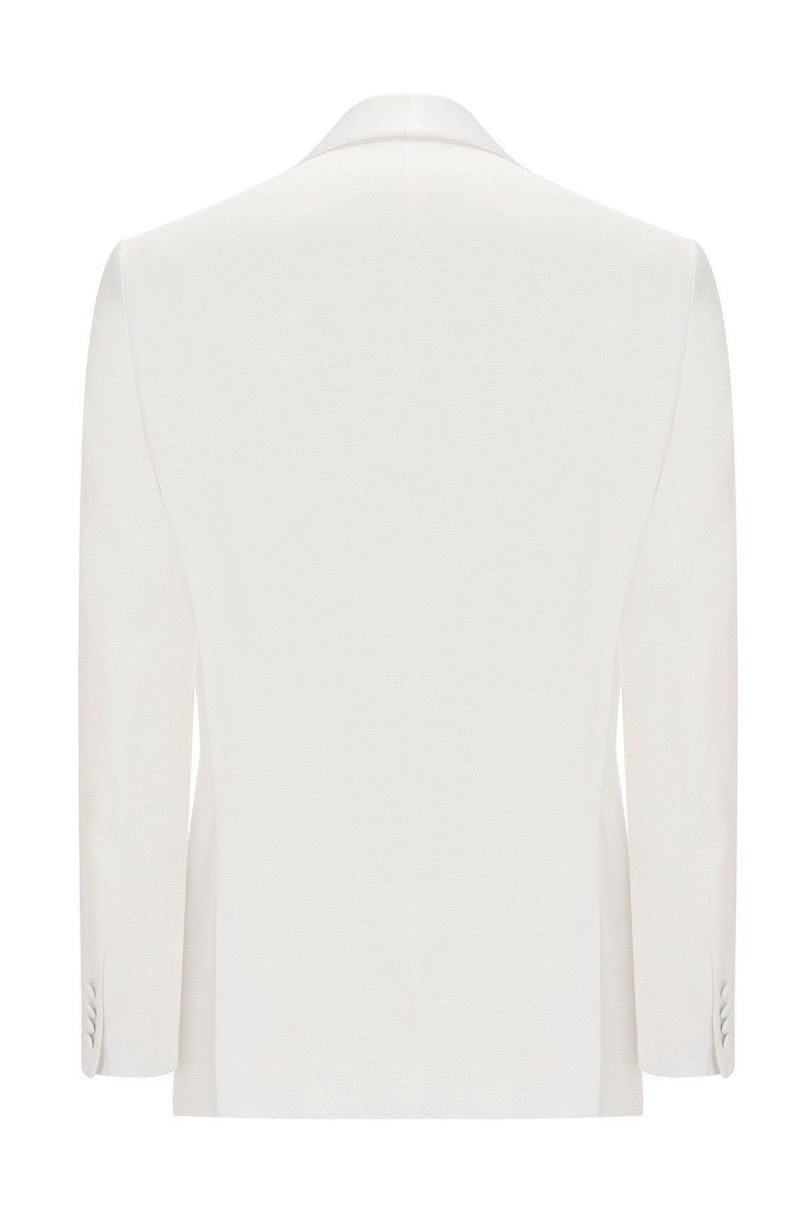 Twill Weave Shawl Lapel Tuxedo Jacket - White - Ron Tomson