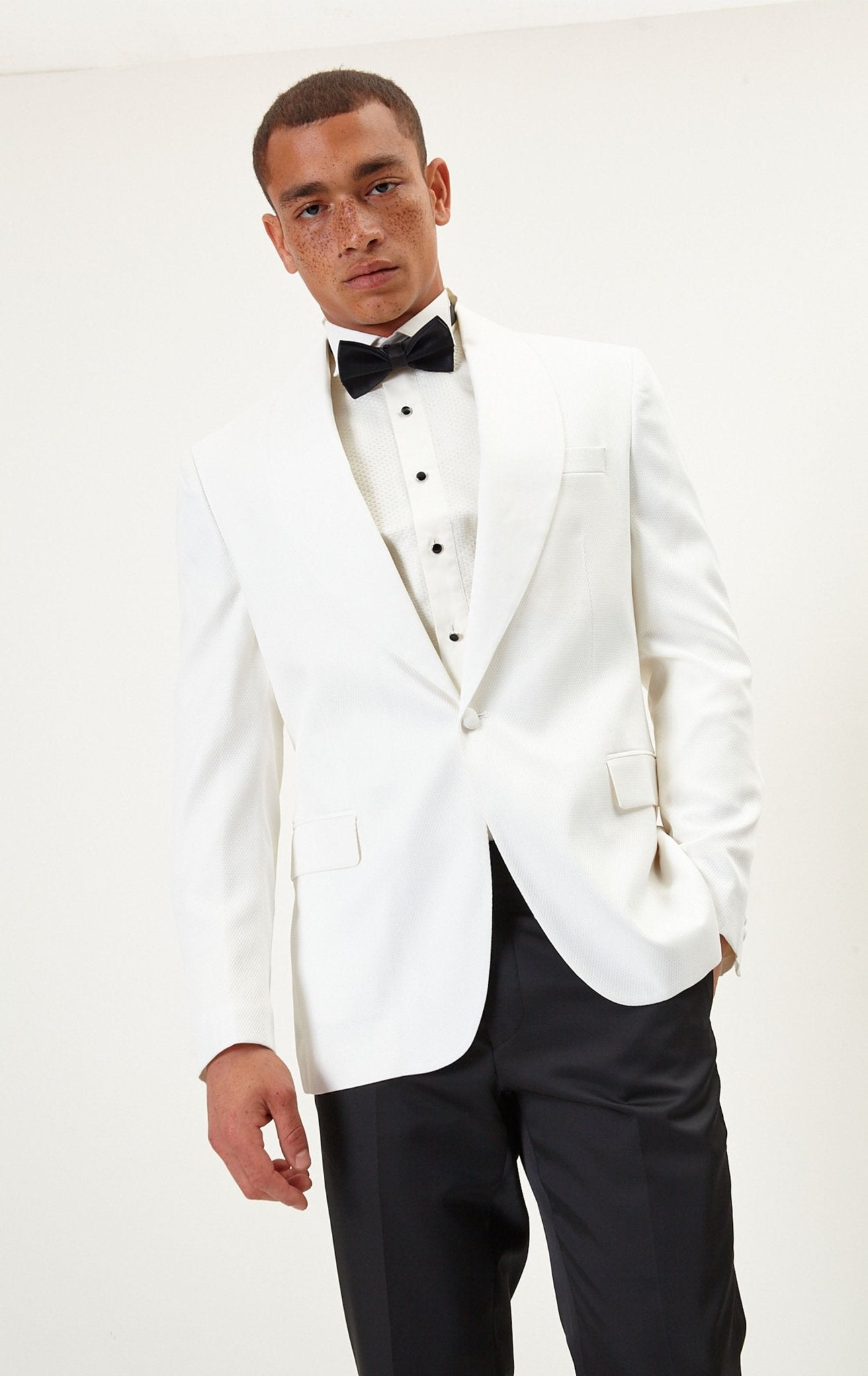 Twill Weave Shawl Lapel Tuxedo Jacket White Ron Tomson