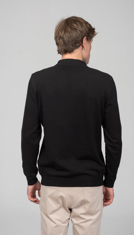 Two Button Down Polo Sweater - Black - Ron Tomson