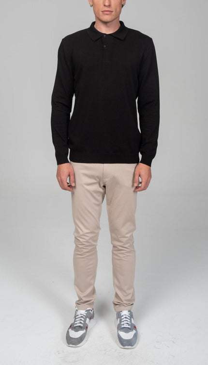 Two Button Down Polo Sweater - Black - Ron Tomson