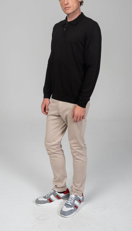 Two Button Down Polo Sweater - Black - Ron Tomson