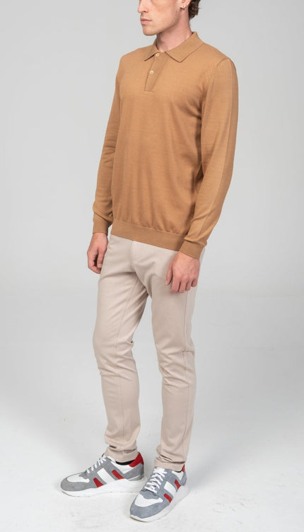 Two Button Down Polo Sweater - Camel - Ron Tomson