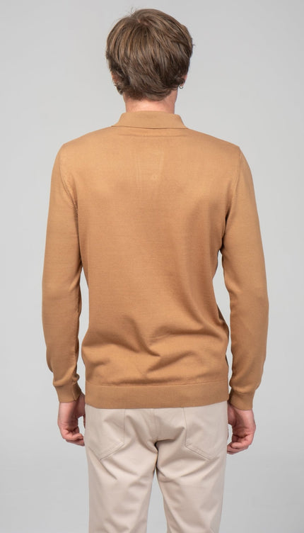 Two Button Down Polo Sweater - Camel - Ron Tomson