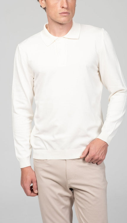 Two Button Down Polo Sweater - Ecru - Ron Tomson