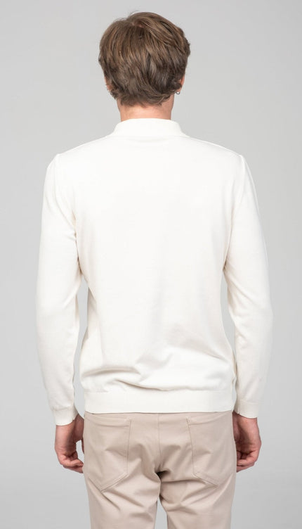 Two Button Down Polo Sweater - Ecru - Ron Tomson