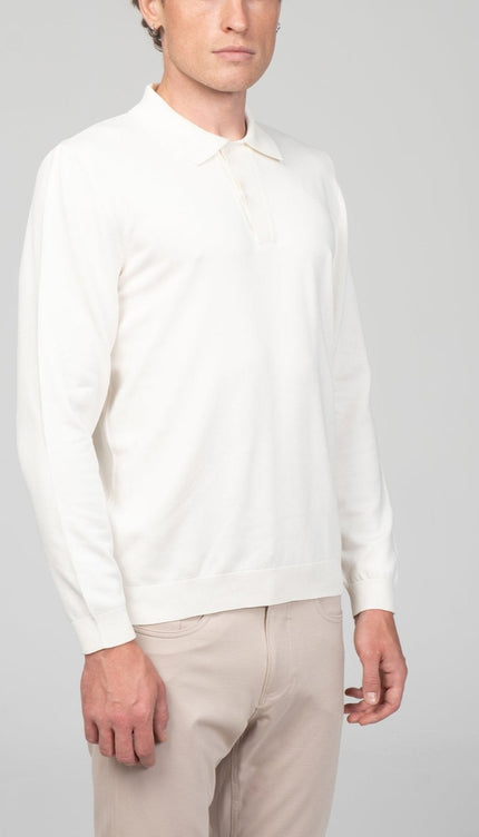 Two Button Down Polo Sweater - Ecru - Ron Tomson