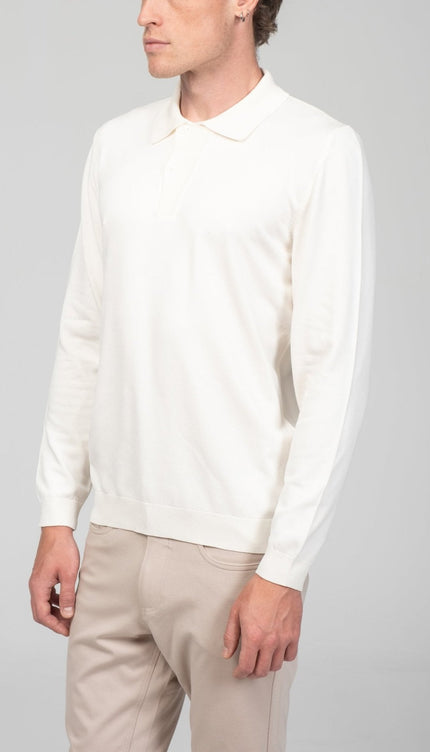 Two Button Down Polo Sweater - Ecru - Ron Tomson