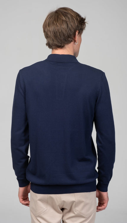 Two Button Down Polo Sweater - Navy - Ron Tomson