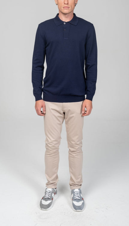 Two Button Down Polo Sweater - Navy - Ron Tomson